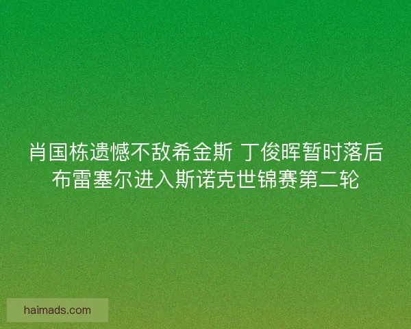肖国栋遗憾不敌希金斯 丁俊晖暂时落后布雷塞尔进入斯诺克世锦赛第二轮
